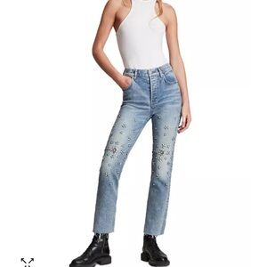 All Saints Evie Embellished High Waist Straight Leg Ankle Jeans